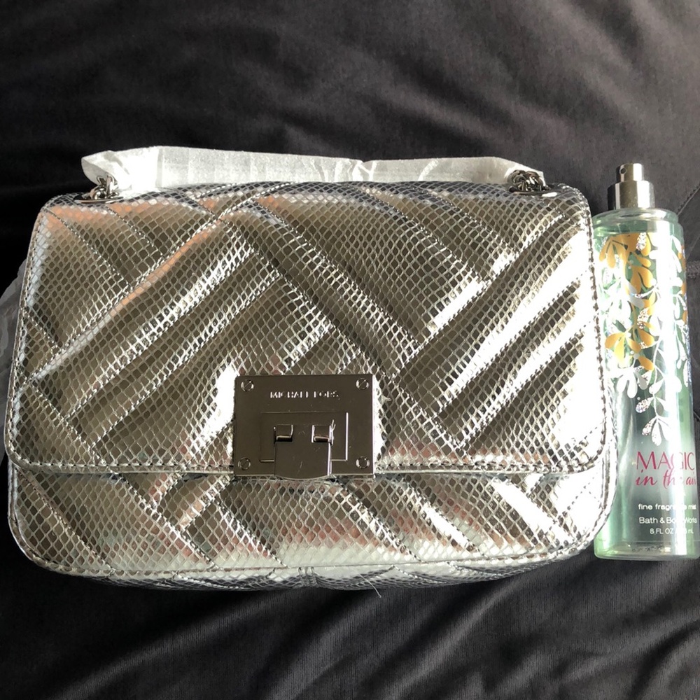 Michael Kors Silver Embossed Leather Medium Purse